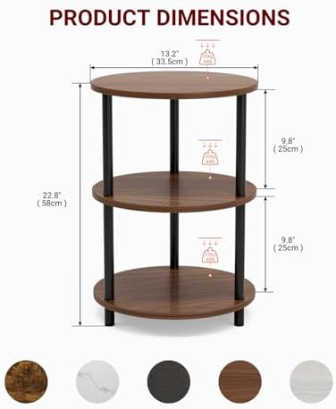 XBurmo Round Coffee Table for Living Room - Narrow Side or Bedside Stand, Industrial Vintage Nightstand for Bedroom, or Small Spaces, Rustic Walnut - Image 2