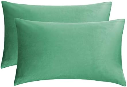GIGIZAZA Mint Turquoise Velvet Decorative Throw Pillow Covers 12x20 for Sofa Bed 2 Pack Soft Lumbar Cushion Cover - Image 2