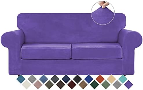 WEERRW Velvet Stretch 3 Pieces Couch Cover for Sofa Washable, Purple by WEERRW