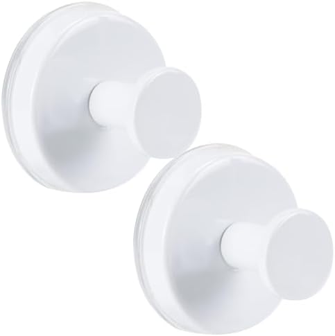 Suction Cup Hooks for Shower No-Drill Bathroom Hooks for Towels, Robes, Loofah Mountable on Bathroom Walls, Kitchen, Glass, Mirrors, Tile and Smooth,Non-Porous Surfaces (2, White) by Fenas