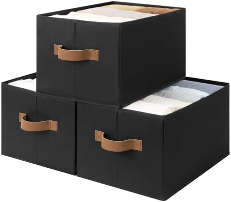 StorageWorks Closet Storage Bins, Black, Large, 3-Pack by StorageWorks