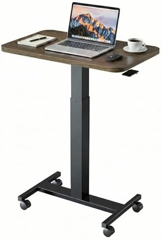 HUANUO Small Rolling Laptop Standing Desk, Height Adjustable Mobile T-Base Desk with Lockable Casters, Portable Sit-Stand Workstation for Bedside & Sofa, Walnut by HUANUO