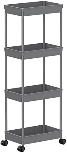 Sooyee 4 Tier Wide Storage Cart, Rolling Utility Cart Grey by Sooyee