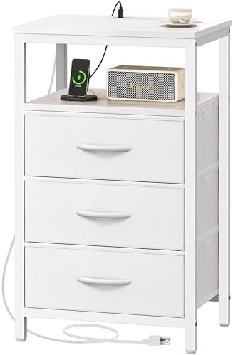 Huuger Nightstand with Charging Station, 27.6 Inch Bedside Table,Side Table by Huuger
