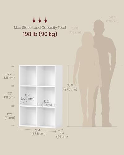 VASAGLE Bookshelf, 6 Cubes Storage Organizer, 25.8 x 9.5 x 38.4 Inches - Image 3
