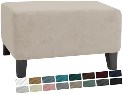 MAXIJIN Velvet Ottoman Slipcover Small Stretch Square Rectangle Footstool Slipcover Folding Storage Ottoman Covers for Living Room with Elastic Bottom (Small, Khaki) by MAXIJIN