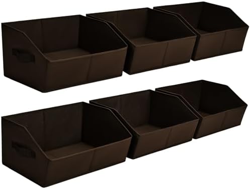 Homsorout Trapezoid Closet Storage Bins - Large Fabric Baskets for Organizing, Storage Baskets for Shelves, Cube Organizer Bins for Home, Closet, Dorm, 6 Pack, Brown by Homsorout