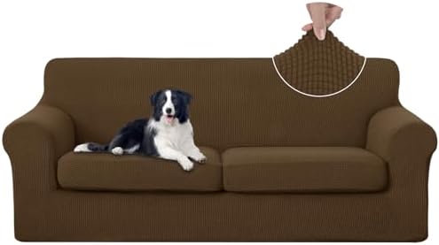U-NICE HOME 3 Pieces Stretch Couch Cover Sofa Slipcover, Brown by U-NICEHOME