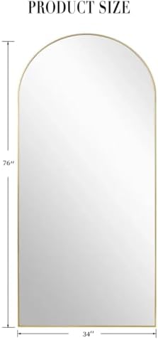 76''x34'' Arched Floor Mirror, Full Length Body Mirror with Stand, Modern & Contemporary Design, Aluminum Alloy Frame (Gold) - Image 3