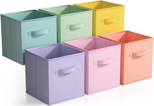 Sorbus 11 Inch Fabric Storage Cubes - Sturdy Collapsible Bins With Handle - 6 Foldable Baskets for Organizing Clothes, Toys, Books - Multi Colored Storage Baskets for Shelves, Kids Room, Closets by Sorbus