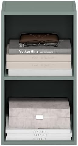 Furinno PASIR Book Shelf, 2-Tier Modern Bookshelf, Open Shelves Bookcase 9 x 12 x 21, Easy Assembly, for Living Room, Bedroom, Home Office, Sage Green - Image 4
