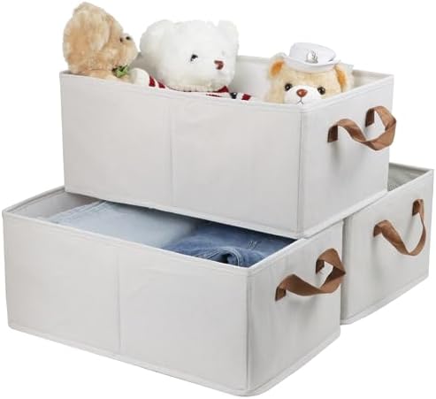 Fordonral Pack of 3 Large Capacity Storage Bins Closet Organizer System, Sturdy Foldable Boxes for Organizing Clothing, Sheets, Toys, Books - Shelf Shelves Basket Bin Linen White by Fordonral