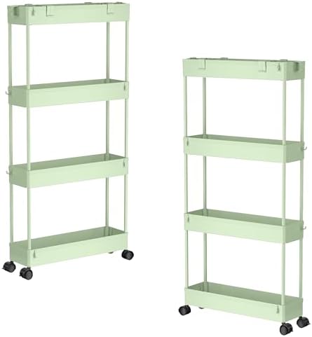 SPACELEAD 2-piece Set Slim Storage Cart 3 Tier,Bathroom Organizer Rolling Utility,Mobile Shelving Unit Slide Out for Office, Kitchen, Laundry Room & Narrow Places by Home