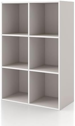 Homes: Inside + Out Apexa 6-Cube Storage Organizer Shelves, Stackable Wood Bookcase Fits Cubby Bins for Organization, Dorm Teen Room Decor & Home Office, Taupe Grey by HOMESInsideOut
