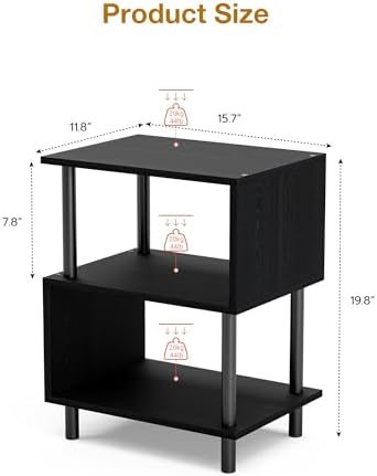 Frylr Side Table, Night Stand and End Table with Reinforced Metal Frame, 44 lb Capacity on Each Tier and Leveling Feet for Bedroom, Bedside, Living Room and Small Spaces, Black - Image 3