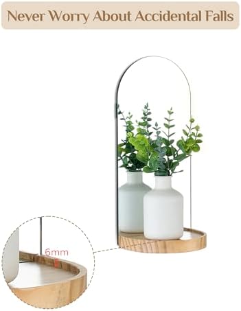 Arch Mirror Wall Candle Holder Set of 2 with Natural Wood Shelf - Image 5