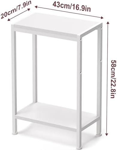 Narrow Side Table for Small Space, 2-Tier Slim End Table, Thin Nightstand, Skinny Snack Couch Table, Sofa Bedside Table, Tall Plant Stand in Living Room, Bedroom, Study, Kitchen and Balcony (White) - Image 3