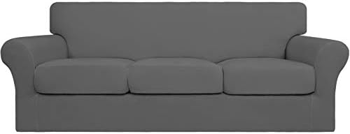 Easy-Going 4 Pieces Stretch Soft Couch Cover for Dogs - Washable Sofa Slipcover for 3 Separate Cushion Couch - Elastic Furniture Protector for Pets, Kids (Sofa, Grey, Large) by Easy-Going