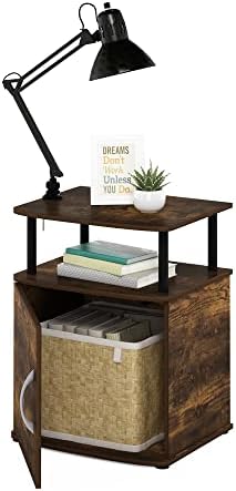 Furinno Jaya End Side Sofa Table/Nightstand with Door, Amber Pine/Black - Image 5