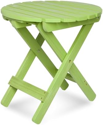 Shine Company Round Wooden Folding Solid Wood Side Table, Outdoor Adirondack Small Patio Table, Lime Green by ShineCompany
