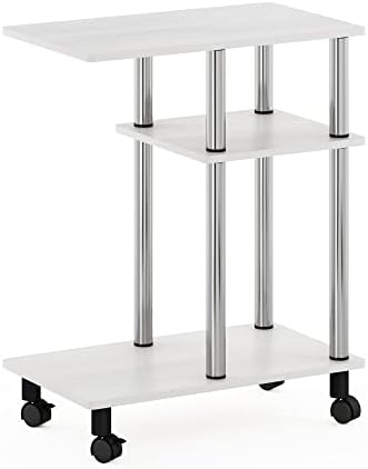 Furinno Turn-N-Tube U-Shaped Side Table with Casters, White Oak/Stainless Steel - Image 5