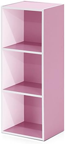 Furinno LUDER Book Shelf, 3-Cube Bookshelf, Bookcase with Open Shelves, 9.3 x 12 x 31.5, Easy Assembly, for Living Room, Bedroom, Home Office, White/Pink by Furinno-FitsYourSpaceFitsYourBudget