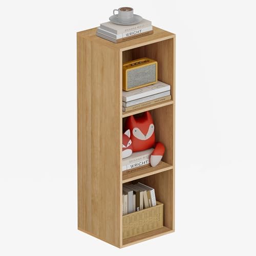 Book Shelf, Wooden Cube Storage Organizer with 11" Open Cubes, Stackable Modular Bookcase for Room Divider Storage, 3 Tier Bookshelf for Living Room, Bedroom, Office (Oak, 3-Cube) by Nestwise