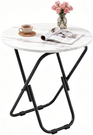 VECELO 17.7" Small Folding Table, Round Patio Outdoor Side Snack Table, Waterproof Wood End Table with Anti-Rust Metal Legs for Living Room Bedroom Garden Yard Balcony Porch - Image 5