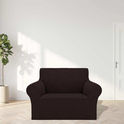 Cupuamon 2026 New Stretch Chair Sofa Slipcovers Couch Cover for 1 Seater Furniture Protector Sofa Covers with Elastic Bottom Jacquard Fabric Small Checks for Pets, Kids - Chocolate - Image 3