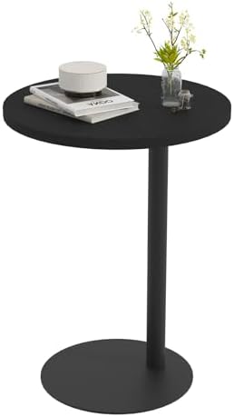 C Shaped End Table, Modern Round Side Table for Couch (Black,14.5") by Katrawu