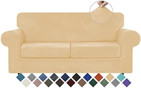 WEERRW Velvet Stretch 3 Pieces Couch Cover for Sofa Washable, Champagne by WEERRW