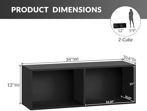 IOTXY DIY Modular Cubby Bookcase - Stackable 2-Cube Open Bookshelf, Black - Image 3