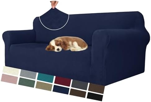 MAXIJIN Couch Covers for 3 Cushion Couch Sofa (71"-91"), 1-Piece Stretch Sofa Cover Slipcover Furniture Protector with Elastic Bottom for Kids,Dogs (Large, Diamond Pattern Navy Blue) by MAXIJIN