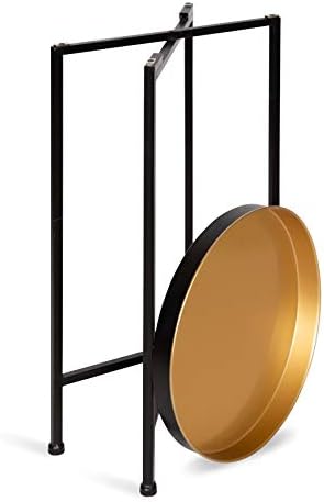 Kate and Laurel Celia Round Foldable Tray Accent Table, 14" x 14" x 25.75", Black and Gold, Modern Minimalist Design and Detachable Magnetic Tabletop - Image 5
