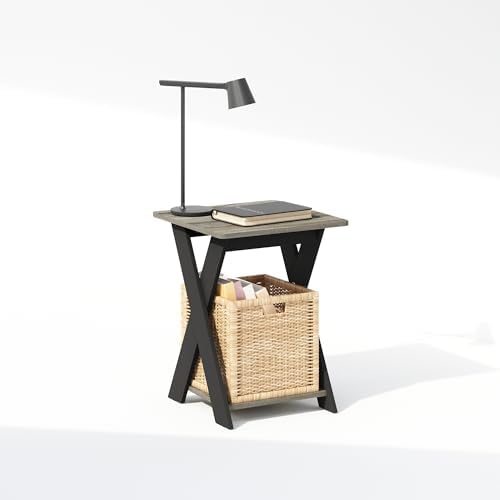 Furinno TIDUR 2-Tier Oval Night Stand with Open Shelf, French Oak - Image 3