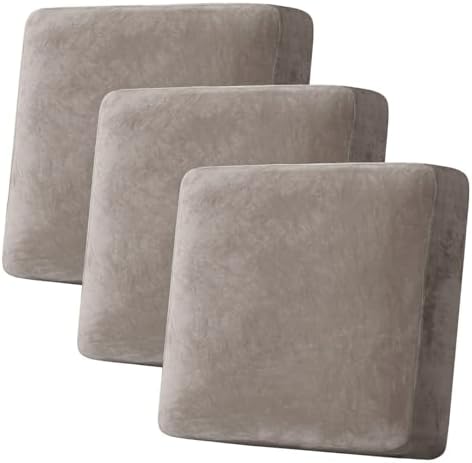 H.VERSAILTEX Velvet Stretch Couch Cushion Cover Plush Cushion Slipcover for Chair Loveseat Sofa Cushion Furniture Protector Seat Cushion Sofa Cover (3 Piece XL Sofa Cushion Covers, Taupe) by HVERSAILTEX