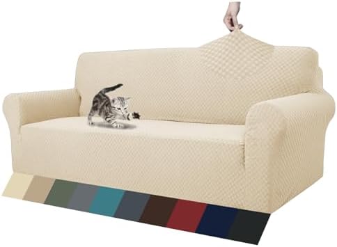 ZNSAYOTX 1 Piece Jacquard Couch Covers for 3 Cushion Couch High Stretch Sofa Cover for Pets Dogs Anti Slip Extra Large Sofa Slipcovers Furniture Protector (XL Sofa, Light Beige) by ZNSAYOTX