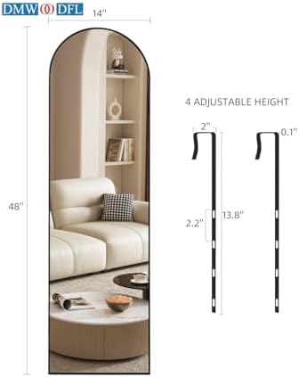 DMWOODFL Over The Door Full Length Arched Mirror - 14"x48", Tempered Glass & Aluminum Frame, No Drill Installation for Bedroom, Bathroom, Closet, Entryway (Black) - Image 2
