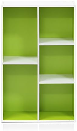 Furinno LUDER Book Shelf, 5-Cube Bookshelf, Reversible Bookcase, 9.4 x 19.5 x 31.5, Easy Assembly, for Living Room, Bedroom, Home Office, White/Green - Image 6