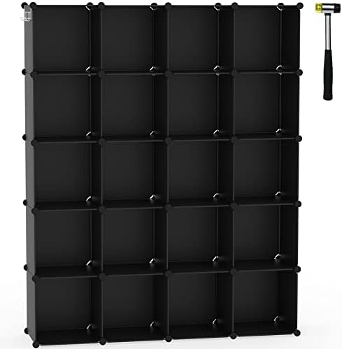 C&AHOME 20-Cube Shelf, Plastic Cube Storage Organizer, DIY Bookshelf Black by CAHOME