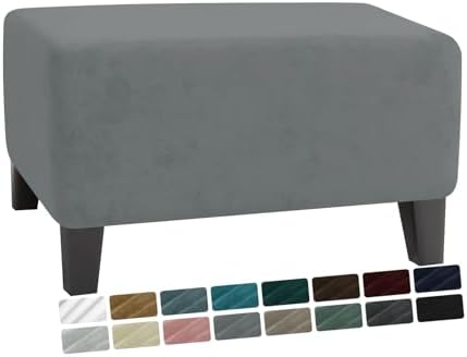 MAXIJIN Velvet Ottoman Cover Rectangular Stretch Square Ottoman Covers Slipcover Rectangle Washable Foot Stool Cover Thick Storage Protector with Elastic Bottom (Ottoman XX-Samll, Light Grey) by MAXIJIN
