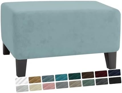 MAXIJIN Velvet Ottoman Cover Rectangular Stretch Square Ottoman Covers Slipcover Rectangle Washable Foot Stool Cover Thick Storage Protector with Elastic Bottom (Ottoman Small, Dusty Blue) by MAXIJIN