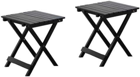 Outdoor Small Table Square Folding Wooden Patio Side Table Set of 2 Furniture Table for Adirondack Chair, Balcony, Porch, No Assembly Required, Black by BestforYou