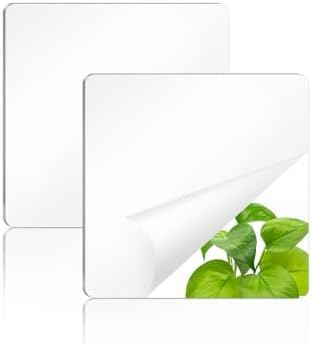 yuntop 2 Pack Self Adhesive Acrylic Mirror, 2MM Flexible Plastic Mirror, Shatterproof PS Frameless Wall Mirror for Bathroom Vanity and Entryway (8 x 8 inch) by yuntop