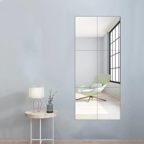 6PCS Wall Mirror Tiles, Upgrade Shatterproof Self-Adhesive Full Length Mirror for Bedroom, Bathroom, Home Gym - Frameless Acrylic Tiles for Home Decor 17.8'' x 12'' - Image 2