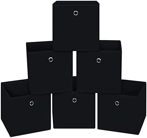 Black Foldable Storage Cubes Bins ,11 Inch Cloth Storage Cube Fabric Storage Box Cubes Organizer Baskets with Handles for Home Organizer Set of 6 (Black) by NieEnjoy
