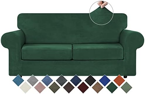 WEERRW Velvet Stretch 3 Pieces Couch Cover for Sofa Washable, Emerald Green by WEERRW