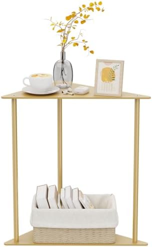 Yawinhe Triangle Metal Side Table,2-Tier Small Corner Table,Golden,1 Pack by Yawinhe