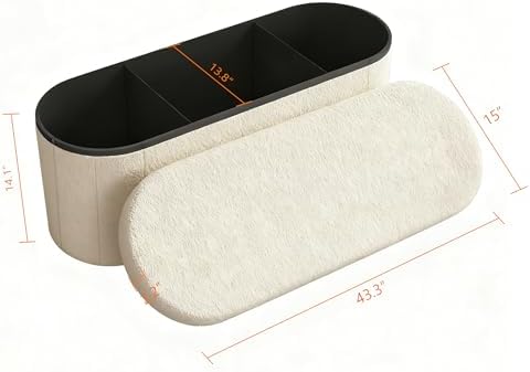 GLAXYFUR Oval Ottoman with Storage for Living Room, Sherpa Bench, Beige - Image 2