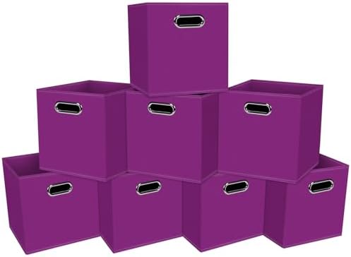 Fabric Cloth Storage Bins,Fabric Cube Organizer with Dual Handles Foldable Cube Storage Baskets for Home Bedroom Storage,Set of 8,(Purple) by SEVENDOME